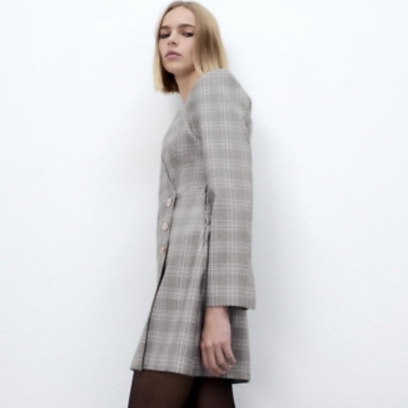 NWT ZARA Blogger Favorite Gray Black Plaid Blazer Mini Dress XS Preppy - Picture 8 of 13
